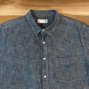 H&M Shirt Mens XL Blue Chambray Cotton Long Sleeve Button Down Casual Shirt